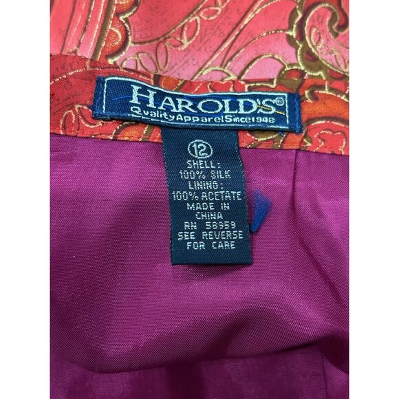 Vintage Harolds Red Paisley Silk Long Pencil Skirt Size 12 - Picture 5 of 8